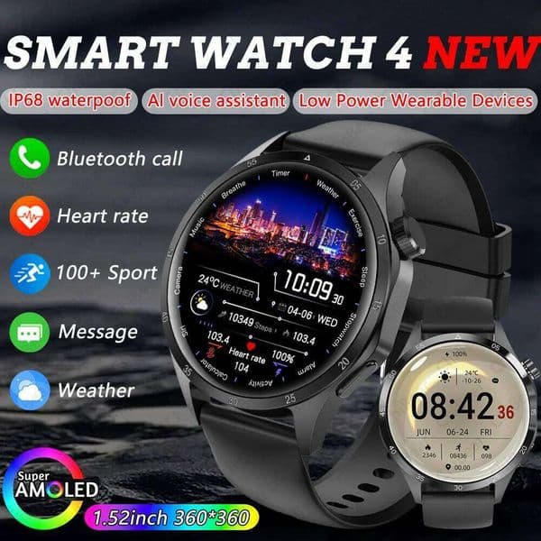 2025 New Smart Watch 4 Pro AMOLED Women Health HD Screen Heart Rate Bluetooth Call IP68 Waterproof Men Sports Fitness Smartwatch X260128