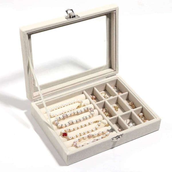 1PC Velvet Jewelry Organizer Box Earring Rings Necklace Tray Holder Storage Case Fit Home Travel Counter Display 26H0128