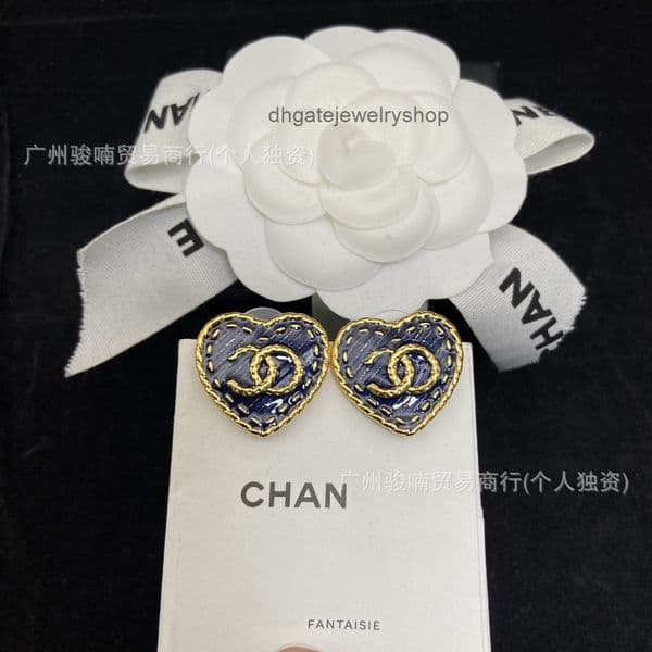 Designer jewelry channels earrings Blue Heart-shaped Denim Earrings for Women Heart-shaped Earrings cc earrings
