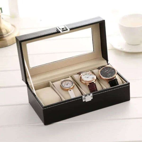 PU Leather Watch Box - Transparent Lid Display Case with Soft Interior, Multi-Drawer Storage Organizer for Jewelry Collection 26H0128