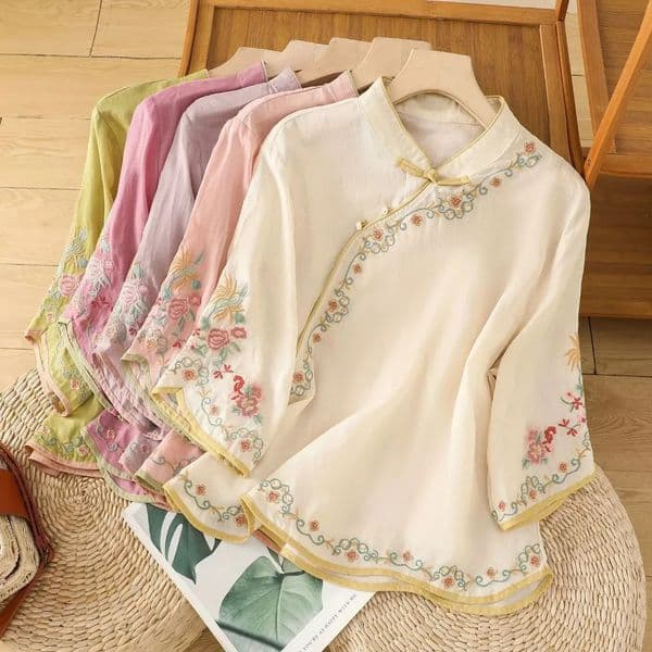 Casual Loose Blouse Shirt Women Clothes Summer Cotton Linen Ladies Tops Tee Blusas Vintage Embroidery Woman Camiseta Mujer 260128