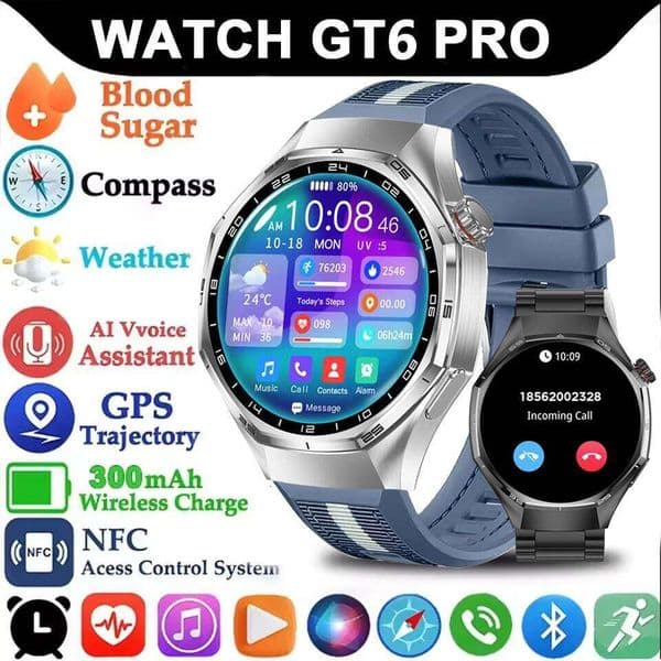 2025 New Upgrade GT6 Pro Smart Watch Men HD AMOLED Screen GPS Motion trajectory HeartRate Bluetooth Call 1.50" SmartWatch IP68 X260128
