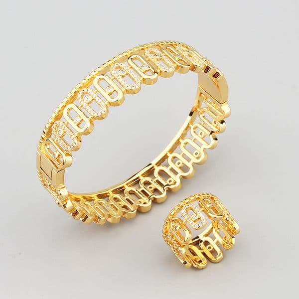 Bracelet And Court Style O-Shaped Hollow Women's Bracelet Micro Inlaid Zirconia Copper Plated Bracelet Ring Set Elegant JewelryBracelet