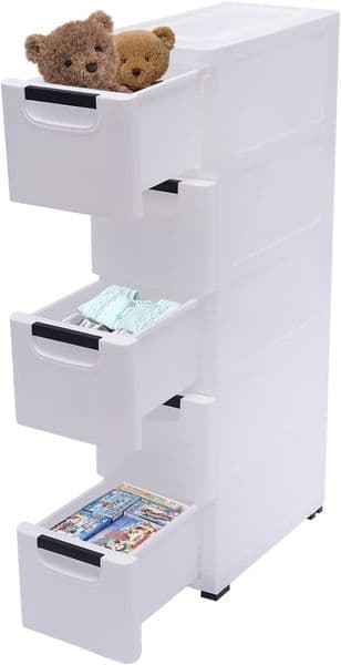 2026 New 5 Tier Plastic Drawers Narrow Dresser Cabinet, Mobile Stackable Clothes Tower, Suitable For Home, Office, Bedroom Storage Cabinet F