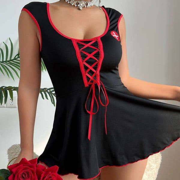 European and American Sexy Lingerie Hot Girl Uniform Dress Thong Two-Piece Set