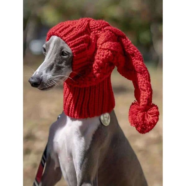 Hand knit winter wool greyhound large beanie hat dog accessories whippet snood for dogs 26W01129