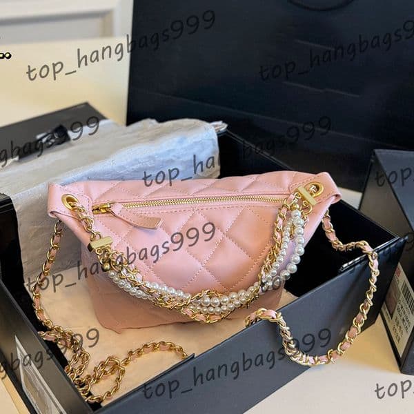 Pearl Chain Lunch Box Bag Designer Lady Underarm Shoulder Bags Genuine Leather Diamond Pattern Purse Gold Metal Chain Handbag Crossbody Makeup Sacoche 16x10cm