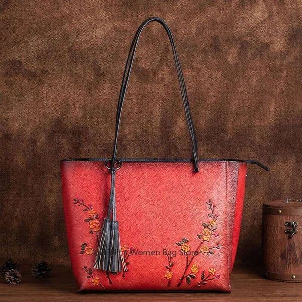 Vintage D Floral Embroidery Designer Large Capacity Women S Tote Bag Premium Cowhide Leather Luxury Handbags For KABAHEBINGJUE