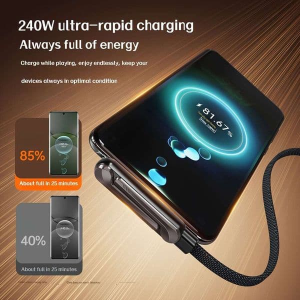 240W 2-In-1 Cable With Folding Bracket, Capable Of Delivering. It Features A Type-C Interface, An Adjustable Multi-Angle Stand, Supports Fast Kuhangxin