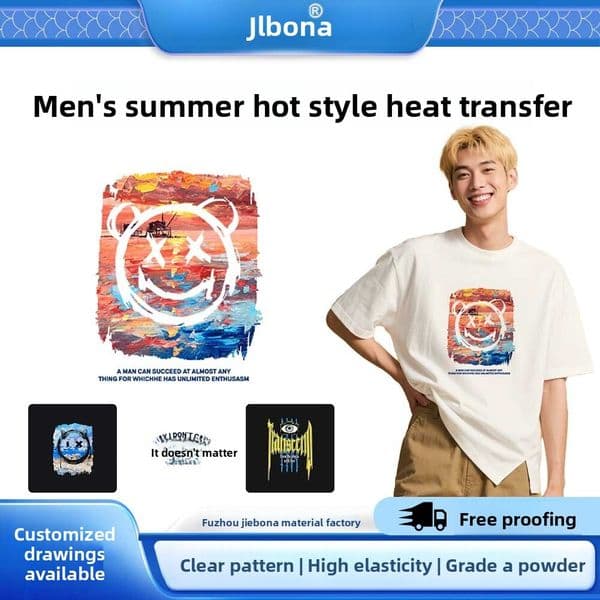 Wholesale White Ink Trendy Smiley Face Pattern Clothing Fabric Screen Printing Logo Transfer Sticker Heat Image Transferable