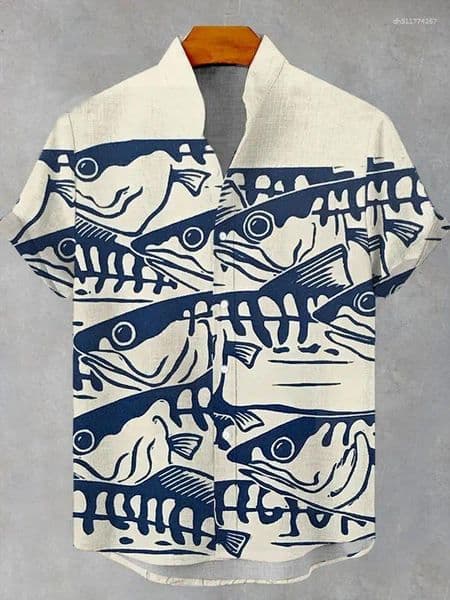 Mens Casual Shirts Fashion Sea Life Graphics Short Sleeve Shirt Button Down Lapel Oversized Tops Hawaiian For Men Z260529