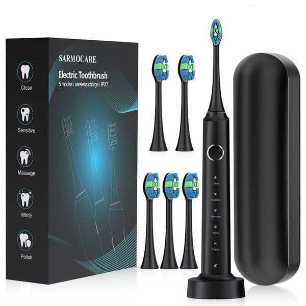 Sonic Electric Toothbrushes for Adults Smart TimerTeeth Whitening Toothbrush IPX7 Waterproof 6 Replaceable Heads Set 260119