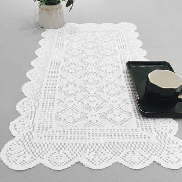 Modern minimalist white lace runner-Nordic style table decoration set linen tablecloth is suitable for kitchen restaurants 26W0129