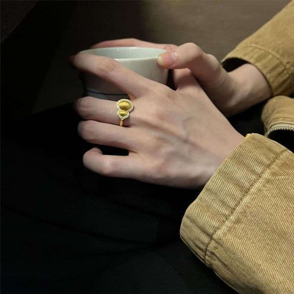 Gilded Fortune Adjustable Ancient Style Brushed Full Circle Diamond Gourd Men's Tail Ring