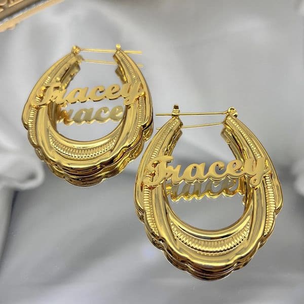 65mm Earings Stainless Steel Bamboo Hoop Earrings Customized Name Earrings Bamboo Style Custom Earrings for Women Gift 260126