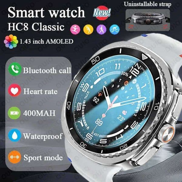 HC8 Classic 1.43-inch AMOLED Bluetooth Call Heart Rate AI Voice IP68 Waterproof Sports Mode Smart Watch Android iOS X260128