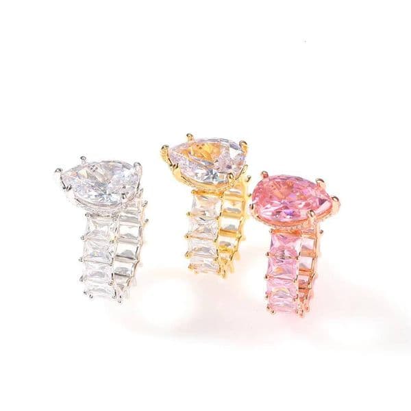Luxury Womens Pink Heart-Shaped Ring with Zircon Teardrop Heart-Shaped Cubic Zircon - Fashionable Hip Hop Jewelry
