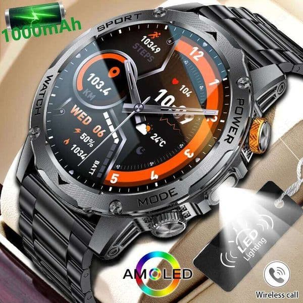 LIGE Fashion 1000mAh Big Battery Smart Watch LED Flashlight Bluetooth Call IP68 Waterproof Man Watches Spots Men Smartwatch X260128