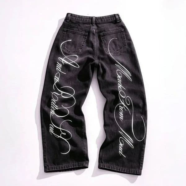 Y2K Gothic Denim Pants Long Letter Print Pattern Classic Art Jeans Harajuku Vintage Hip Hop Streetwear Men Women Baggy Pants 260120BJ