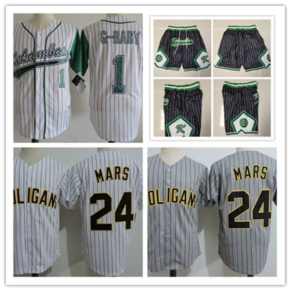24K Bruno Mars Hooligans Film Baseball Jersey Stitched The Hardball film #1 Jarius 'G-Baby' Evans Stitched Kekambas Jersey Shorts Includes Patch