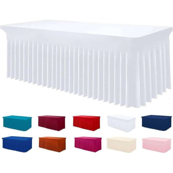 Spandex Tablecloth, Elastic Fitted Stretch Tablecloth 6FT Rectangle Tables, Washable Table Cover Skirt for Wedding, Parties 26Y0129