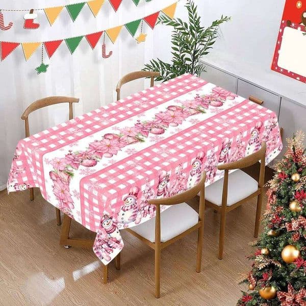Pink Plastic Tablecloth Christmas Decoration For Home 2025 Cristmas Table Cover Decor Navidad Noel Gift New Year 2026 26Y0129