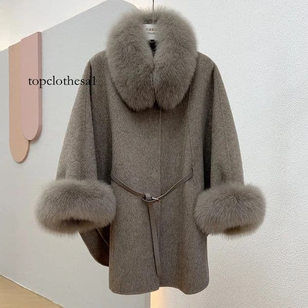 Winter real fur 100% wool cashmere warm jacket detachable collar thick womens coat 251015