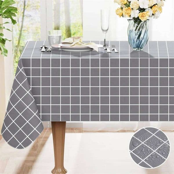 Kitinjoy Rectangle Cloth Waterproof Vinyl Tablecloth with Flannel Plastic Plaid Table Cover Dining Picnic Indoor Outdoor 26W0129