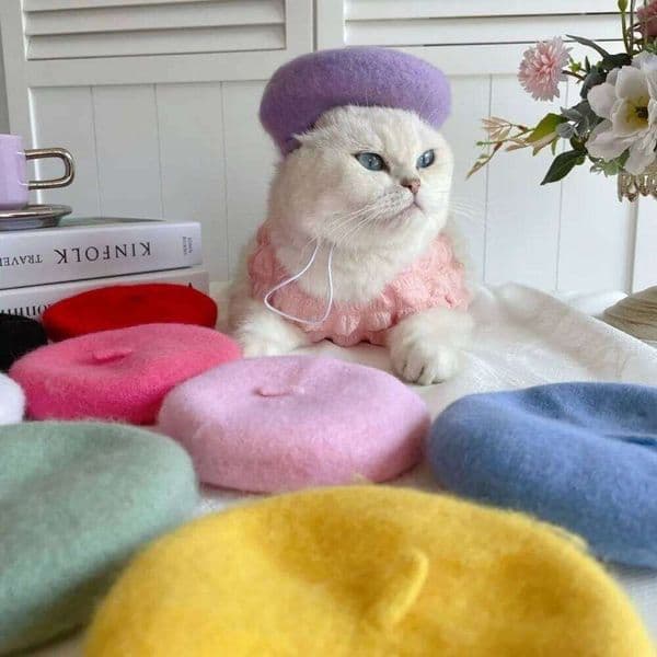 Cute Soft Fleece Beret Warm Knitted Warmer Winter Hats Windproof Adjustable Cat Dog Cap Hat Pet Supplies 26H0129