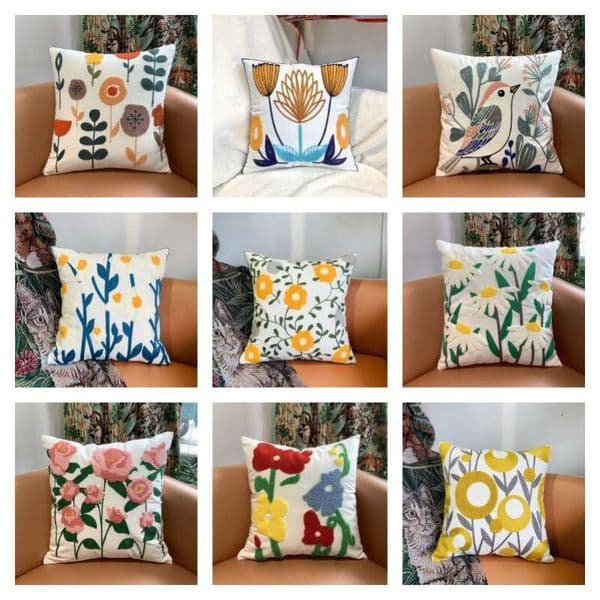 New Canvas Towel Embroidered Pillowcase Ins Pastoral Home Style Living Room Sofa Decorative Cushion Lumbar Pillow B5 thumbnail 2