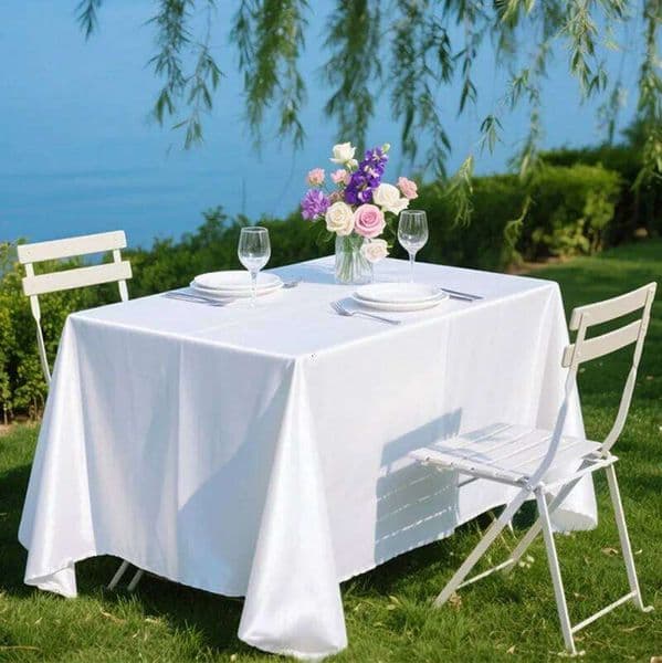 White Rectangle Satin Tablecloth Wedding Cloth For Christmas Baby Shower Birthday Events Banquet Decor Home Dining Table 26Y0129