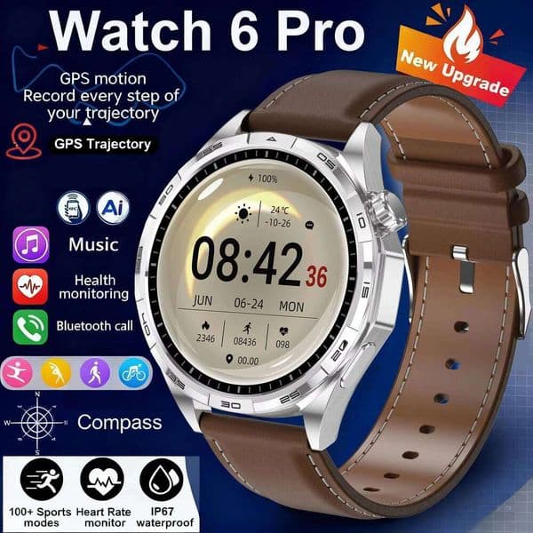 G T6 Pro Smart Watch Men 1.50" HD AMOLED Screen GPS Motion trajectory Heart Rate Bluetooth Call NFC Sport Smartwatch New X260128