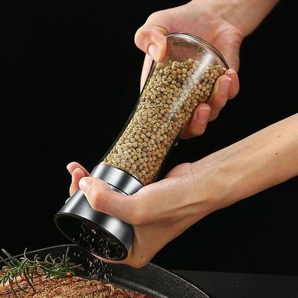 Premium Stainless Steel Pepper Grinder, Durable Glass Body, Adjustable Coarseness Handheld Spice Mill 26H0130