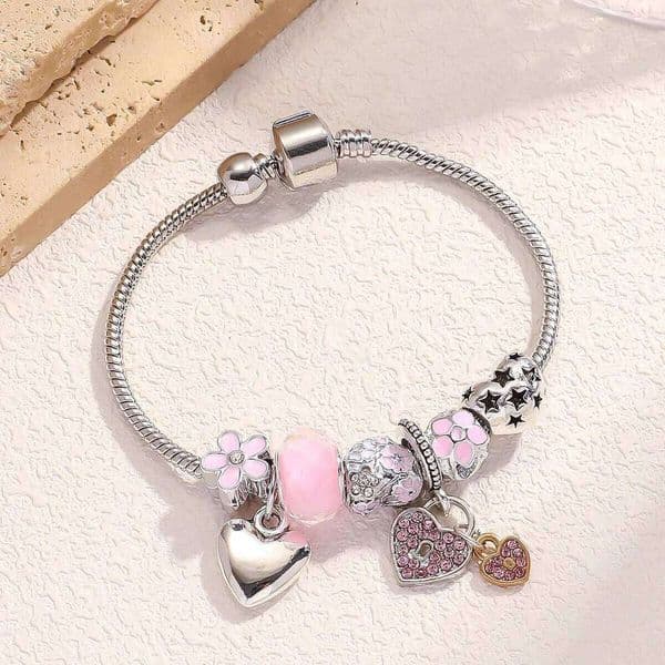 1PC Women's Fashion Type Plate Home Stainless Steel Alloy Multi Element Bead Love Jewelry Bracelet Date Party Holiday Gift H260129