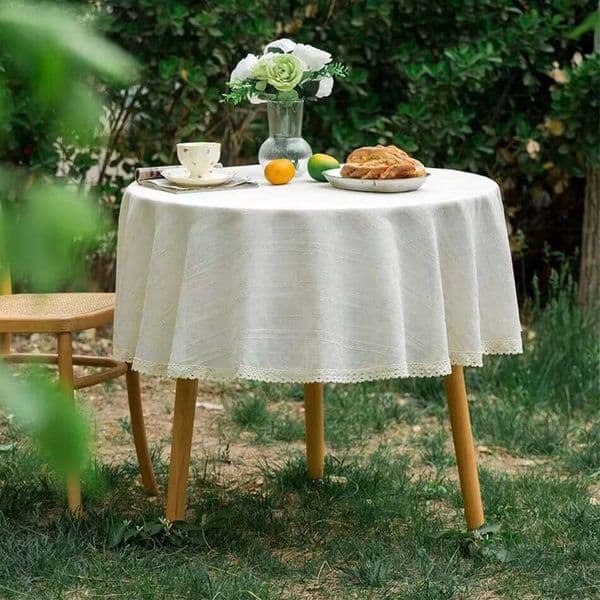Linen Cotton Round Tablecloth Ruffle Cloth Vintage Dining Cover For Kitchen Coffee Table Party Birthday Decor 26W0129