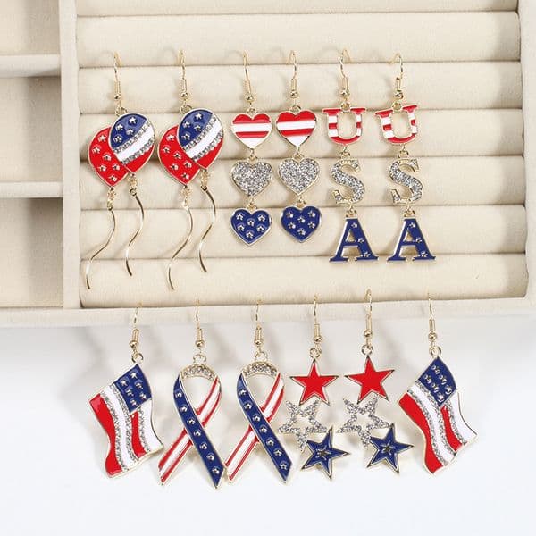 Fashion Men Women Earrings Flag Red Blue White Pendant Jewelry Butterfly Lips Love Crystal Alloy Earring 73