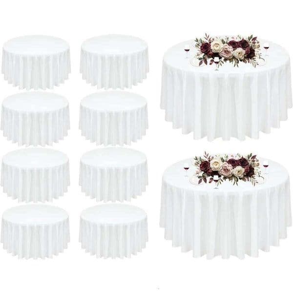 10Pack Tablecloth 90 inch White Cloth, Washable Round Cloth Polyester Table Cover for Dining Wedding Ban 26W0129