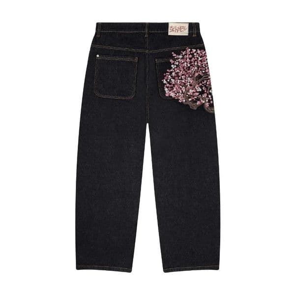 Y2K Harajuku jeans Goth vintage plum blossom embroidery pattern wide leg pants men women denim fabric American style street wear 260120BJ
