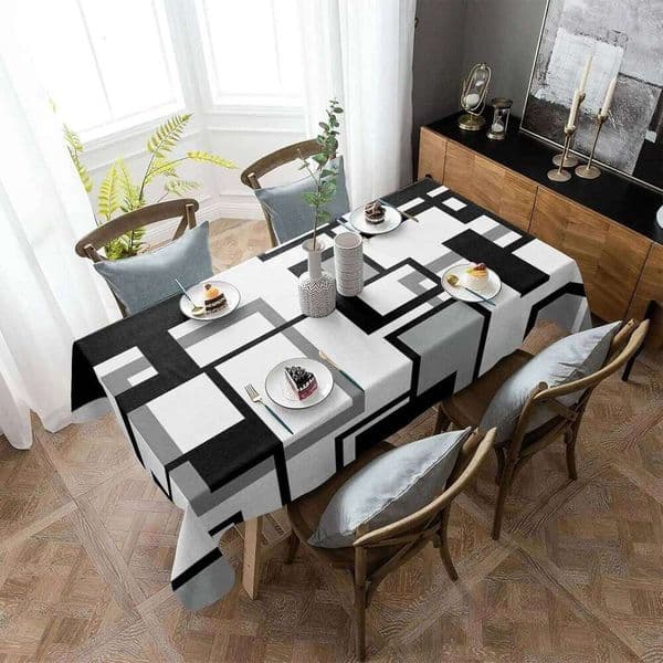 Black Grey Geometric Color Blocks Tablecloth Holiday Party Modern Abstract Art Rectangle Cloths Kitchen Table Decor 26W0129