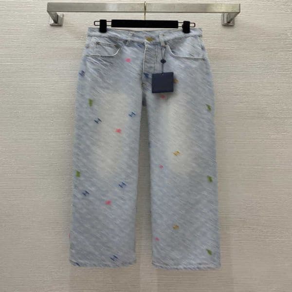 Jeans Womens Designer High Quality Jacquard Straight Jeans Letter Logo Metal Fittings Decorative Suede Mid-high Waist Jeans S-l