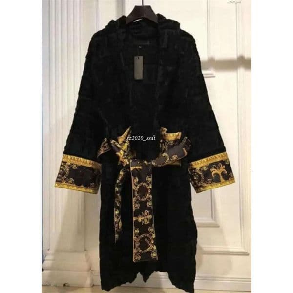 Designer's long sleeved black nightgown with embossed letters, neutral autumn and winter pure cotton home clothes, pajamas
