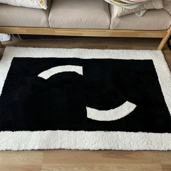 Designer carpet Black & White French Classic Bedside Carpet - Anti-Stain Imitation Cashmere Mat for Home Decor