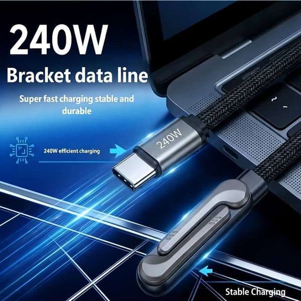 240W Fast To C, Bracket Multifunctional Car Data Cable, Suitable For Huawei, Braided Cable Dual Type C Charging Port, Samsung S25 S24 And Other Local Kuhangxin