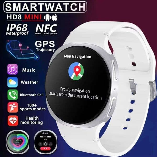 Compass Waterproof 2026 Watch 8 Mini Smartwatch GPS Tracker Sport Heart Rate HD Bluetooth Call NFC For Man Women Gift X260128