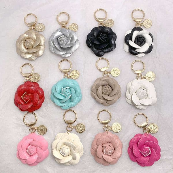 2026 New New Fashion Leather Camellia Pendant Cute Floral Backpack Keyring Charm Accessory Women's Gift Toy Toy