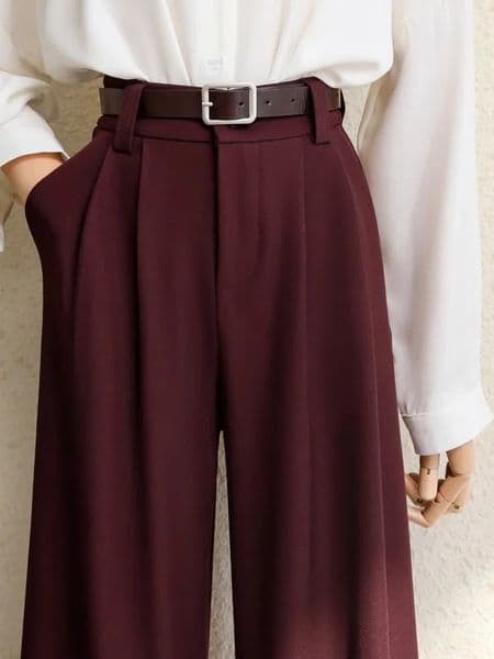 2026 Burgundy Suits Pants for Women Office Lady Elegant High Waist Wide Leg Fashion Trousers with Pockets Black Gray260126BJ
