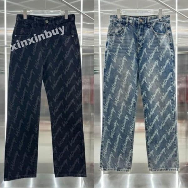 xinxinbuy 2026 Men women designer jeans pant Paris Cursive letter jacquard Casual pants black blue gray L-3XL