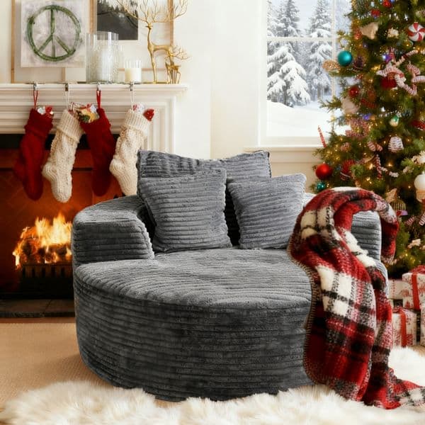 58 inch Round Fluffy Corduroy Cloud Sofa, Multi Person Boneless Sofa Couch for Living Room, No Assembly Required, for Apartments & Offices, Must-Have for Couples