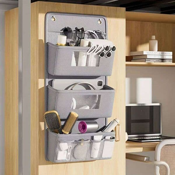 -Functional Gray Wall-Mounted Storage Organizer -Pocket Hanging Bag with Viewing Windows& for Offices&Closets 26W0130