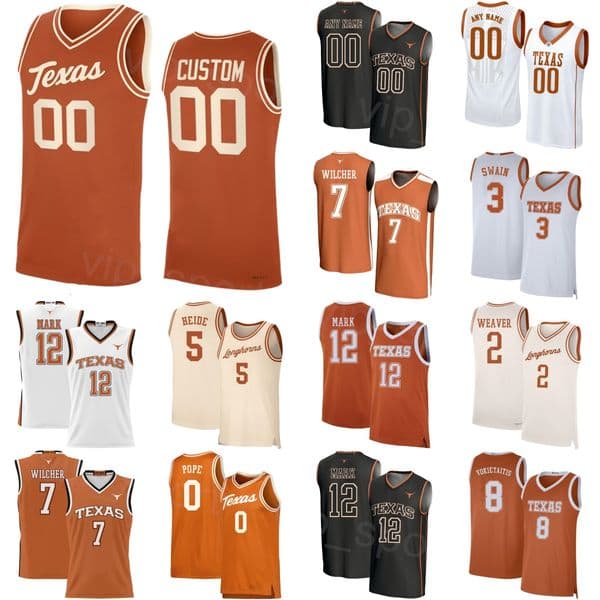 Print University Basketball 12 Tramon Mark Jersey Texas Longhorns College 7 Simeon Wilcher 2 Chendall Weaver 3 Dailyn Swain 8 Matas Vokietaitis Women Mens Child